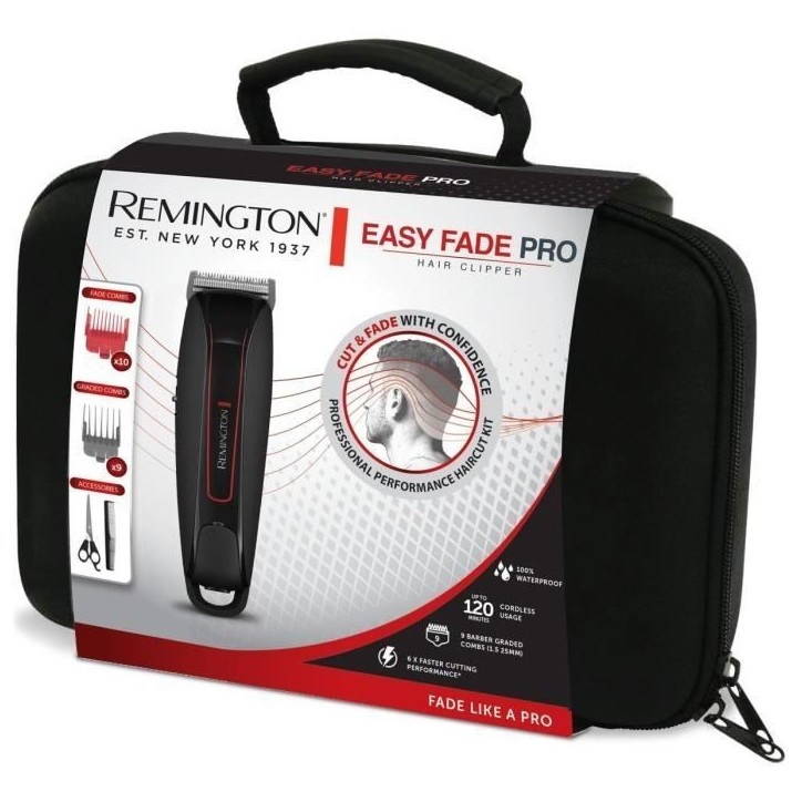 Tondeuse Cheveux REMINGTON HC550 Easy Fade Pro – sans fil – étanche – guides de coupe fixe, a dégradé et pour oreilles Tondeuse Cheveux REMINGTON HC550 Easy Fade Pro – sans fil – étanche – guides de coupe fixe, a dégradé et pour oreilles