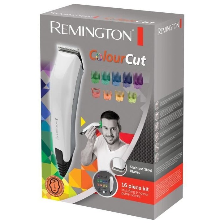 Tondeuse Cheveux Homme Color Cut - REMINGTON - HC5035 - Lames Acier Inoxydable Auto-Affûtées - 11 Sabots Tondeuse Cheveux Homme Color Cut - REMINGTON - HC5035 - Lames Acier Inoxydable Auto-Affûtées - 11 Sabots