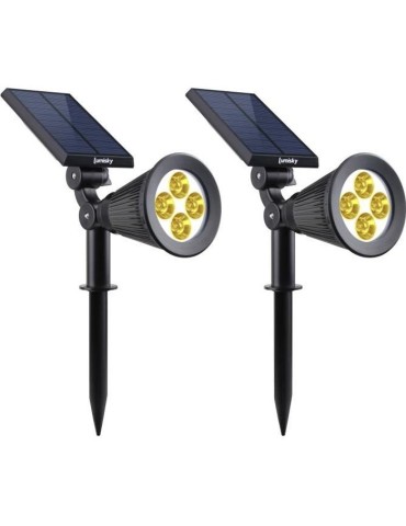 Lot de 2 projecteurs solaires a LED Spiky - LUMI JARDIN - 200 Lumens - Blanc chaud - Etanche - 34 cm