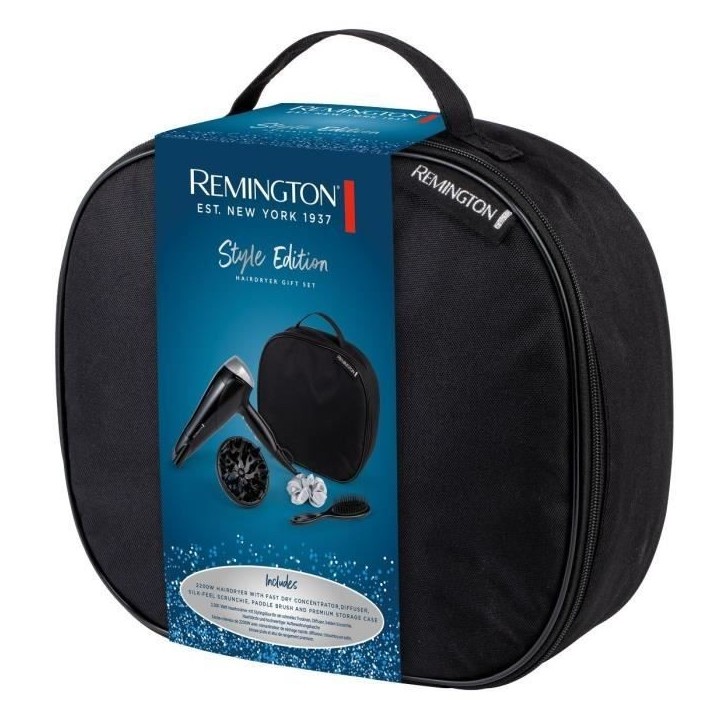 Coffret seche-cheveux Style Edit Remington D3171GP – 2200W - Vanity de rangement,Diffuseur, Brosse plate et Chouchou en soie Coffret seche-cheveux Style Edit Remington D3171GP – 2200W - Vanity de rangement,Diffuseur, Brosse plate et Chouchou en soie
