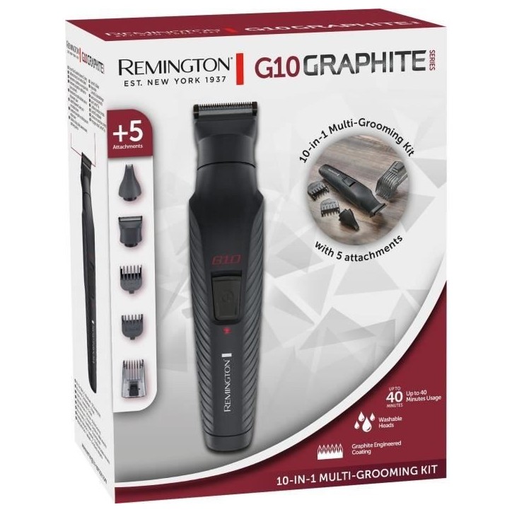 Kit multifonction - REMINGTON - G10 Graphite Series - 10 en 1 - Lames auto-affûtées, - Autonomie 40 min - USB Kit multifonction - REMINGTON - G10 Graphite Series - 10 en 1 - Lames auto-affûtées, - Autonomie 40 min - USB