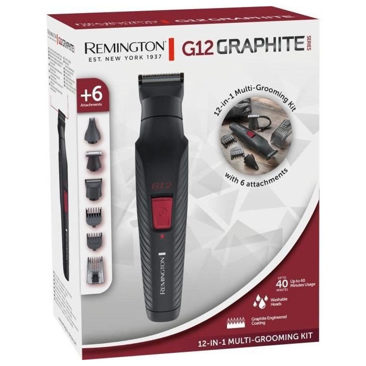 Kit multifonction - REMINGTON - G12 Graphite Series - 12 en 1 - Lames auto-affûtées - Autonomie 40 min - USB Kit multifonction - REMINGTON - G12 Graphite Series - 12 en 1 - Lames auto-affûtées - Autonomie 40 min - USB