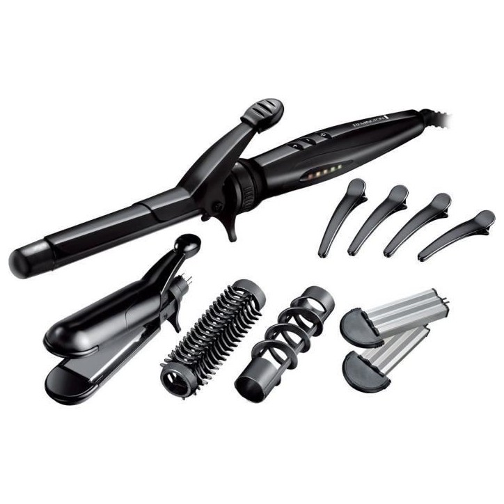 Multistyler 5en1 - Remington S8670 Lisse, Boucle, Ondule, Spirale, Gaufre - 4 embouts interchangeables, pinces a cheveux, mallet Multistyler 5en1 - Remington S8670 Lisse, Boucle, Ondule, Spirale, Gaufre - 4 embouts interchangeables, pinces a cheveux, mallet
