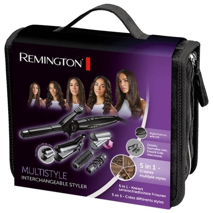 Multistyler 5en1 - Remington S8670 Lisse, Boucle, Ondule, Spirale, Gaufre - 4 embouts interchangeables, pinces a cheveux, mallet Multistyler 5en1 - Remington S8670 Lisse, Boucle, Ondule, Spirale, Gaufre - 4 embouts interchangeables, pinces a cheveux, mallet