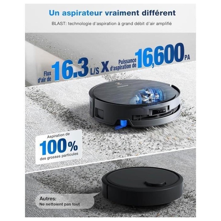 ECOVACS DEEBOT X9 PRO OMNI Robot Aspirateur Laveur - 16600Pa - Ultra-fin - Technologie BLAST - Auto-nettoyage instantané