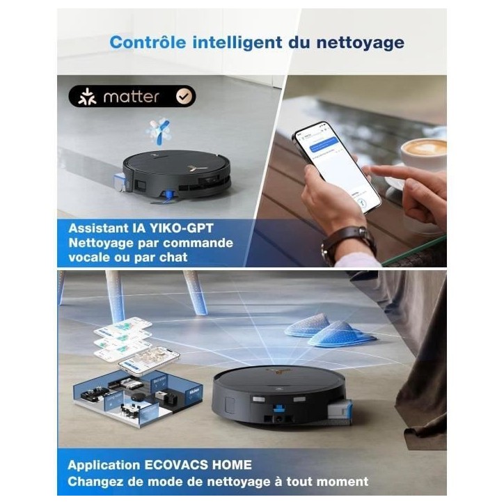 ECOVACS DEEBOT X9 PRO OMNI Robot Aspirateur Laveur - 16600Pa - Ultra-fin - Technologie BLAST - Auto-nettoyage instantané