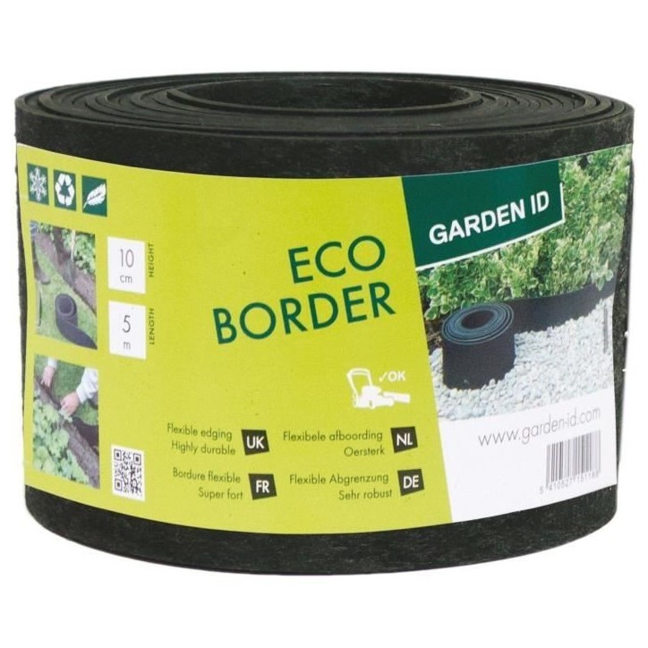 Bordure de jardin en caoutchouc recyclé - GARDEN ID Eco Border - 5 m H10 cm - Indestructible - Flexible, pose droite ou courbé