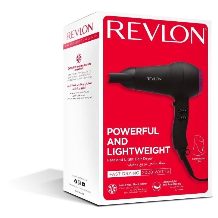 Seche-cheveux REVLON RVDR5823E3 - 2000W - 3 niveaux de chaleur - 2 niveaux de vitesse Seche-cheveux REVLON RVDR5823E3 - 2000W - 3 niveaux de chaleur - 2 niveaux de vitesse